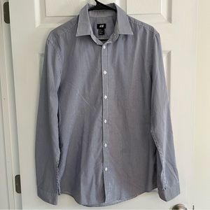 h&m blue & white work dress shirt button down size m